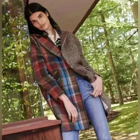 VERONICA BEARD Dickey Jacket Long Over Coat Wool Plaid Patchwork XS 0 2 $1200 - Picture 8 of 16